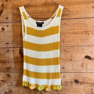Xtraordinary Mustard and White Striped Crotchet Knit Tank Top